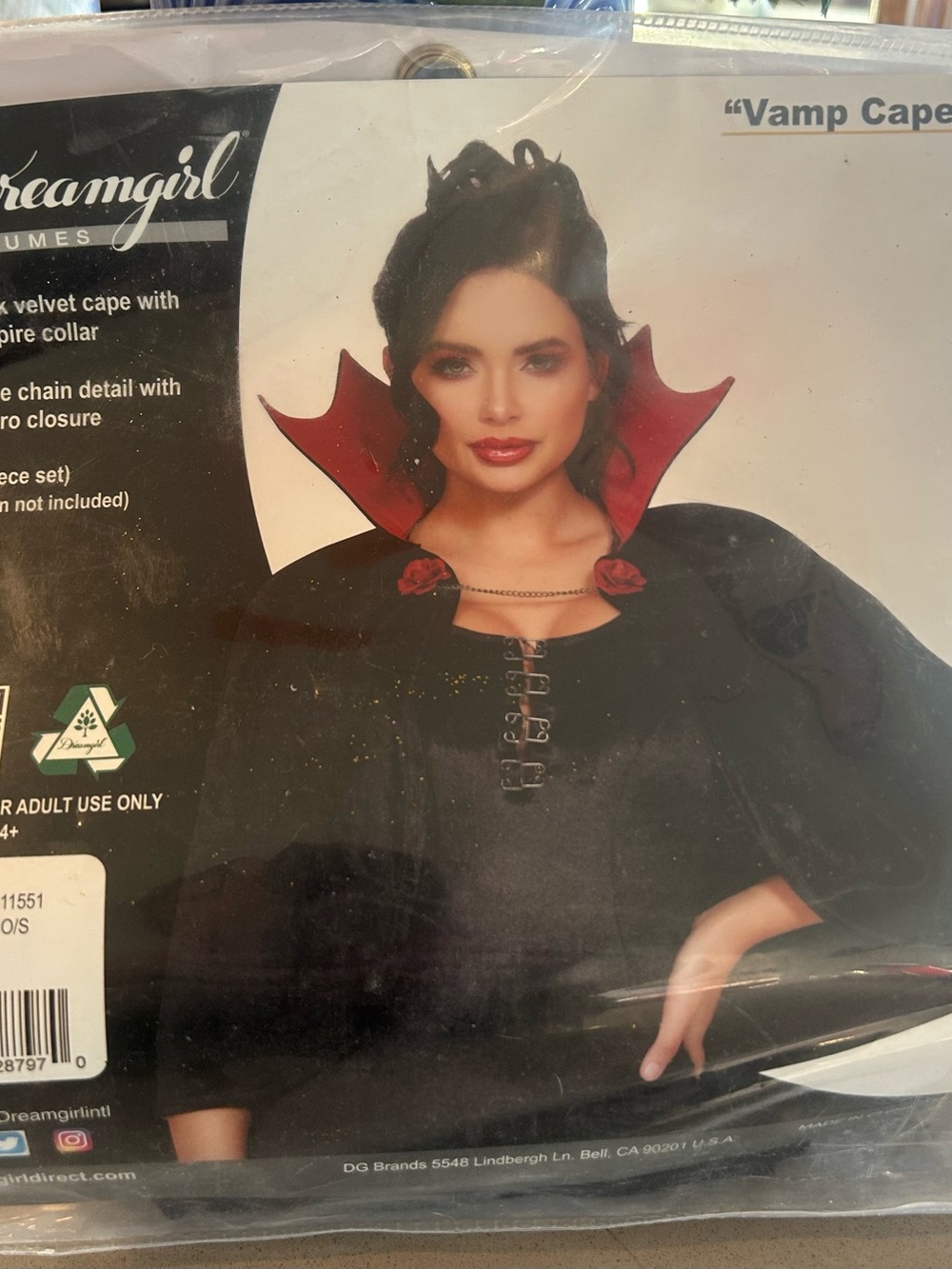Dreamgirl Black Cape with Red Lined Vampire Collar